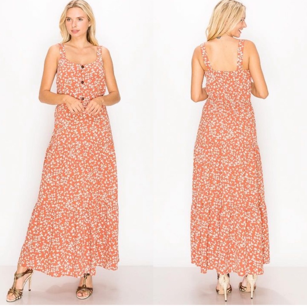 NWOT Orange & Blue Floral Tiered Maxi Dress - Picture 14 of 14